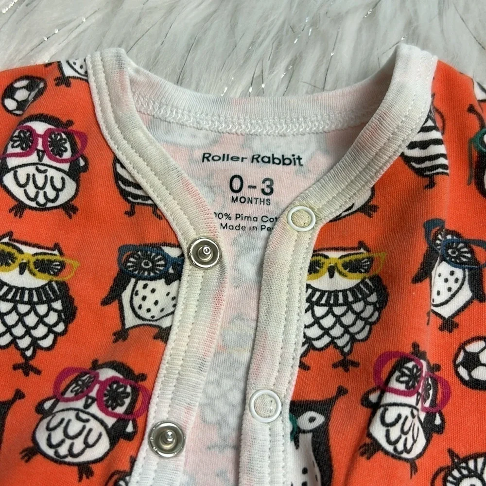 Roller Rabbit 0-3 months Orange Owl Snap Button Footie Pajama Onesie